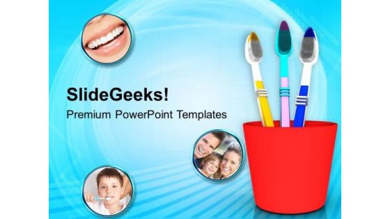 Assorted Tooth Brushes In Holder Dental PowerPoint Templates Ppt Backgrounds For Slides 0313
