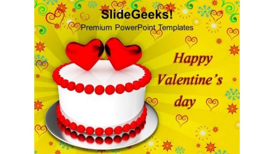 Beautiful Cake With Hearts Valentines Day PowerPoint Templates Ppt Backgrounds For Slides 0213