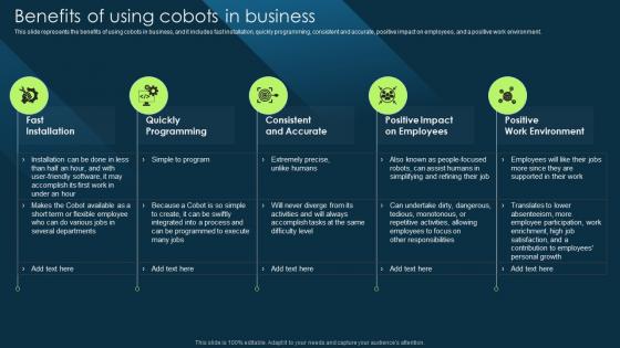 Benefits Of Using Cobots In Business Cobot Safety Measures And Risk Formats PDF