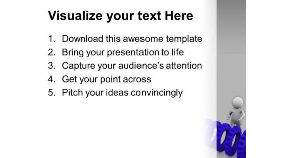 Blue Gears And A Man 3d Illustration PowerPoint Templates Ppt Backgrounds For Slides 0713