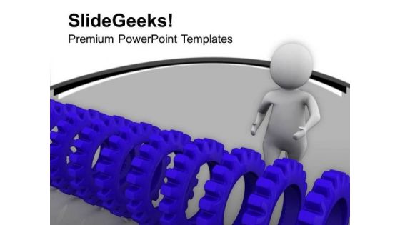 Blue Gears And A Man 3d Illustration PowerPoint Templates Ppt Backgrounds For Slides 0713