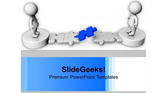 Blue Puzzle And Two Persons Crossing Path PowerPoint Templates Ppt Backgrounds For Slides 1212