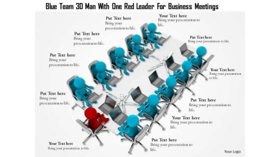 Blue Team 3d Man With One Red Leader For Business Meetings