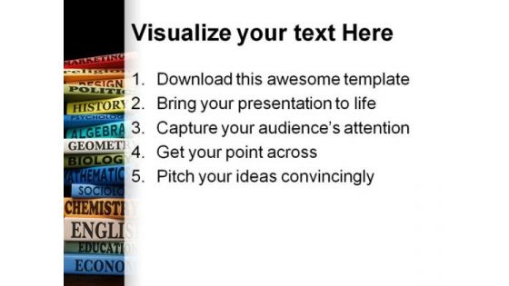 Books Of Different Subjects Education PowerPoint Templates And PowerPoint Backgrounds 0311