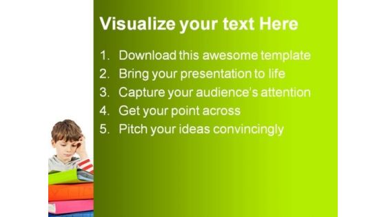 Boy Reading Books Education PowerPoint Template 1010