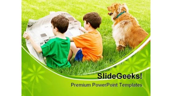 Boys Read Newspaper Children PowerPoint Templates And PowerPoint Backgrounds 0411