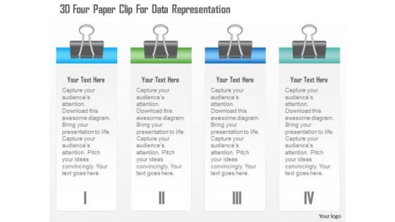 Busines Diagram 3d Four Paper Clip For Data Representation Presentation Template