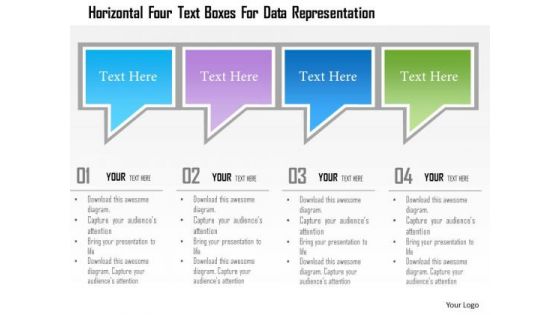 Busines Diagram Horizontal Four Text Boxes For Data Representation Presentation Template