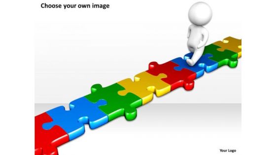Business Analyst Diagrams 3d Man Walking On Puzzle Pieces PowerPoint Slides
