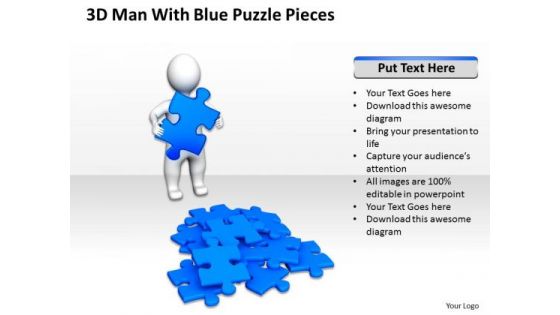 Business Charts 3d Man With Blue Puzzle Pieces PowerPoint Templates Ppt Backgrounds For Slides