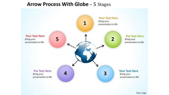 Business Cycle Diagram Arrow Process With Globe 5 Stages Sales Diagram