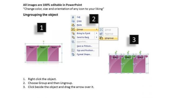 Business Cycle Diagram Linear Flow 3 Stages Sales Diagram