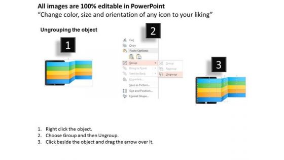 Business Daigram Tablet With Colored Five Ribbons For Infographics Presentation Templets