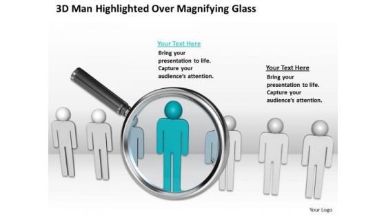 Business Development Process Flowchart Man Highlighted Over Magnifying Glass PowerPoint Templates