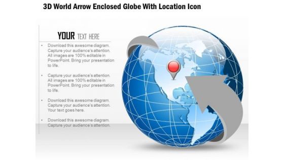 Business Diabram 3d World Arrow Enclosed Globe With Location Icon Presentation Template