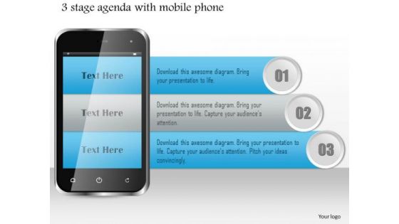 Business Diagram 3 Stage Agenda With Mobile Phone Presentation Template