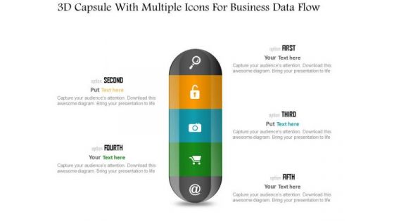 Business Diagram 3d Capsule With Multiple Icons For Business Data Flow PowerPoint Slide