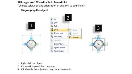 Business Diagram 3d Clock With Four Ribbon Style Text Boxes Presentation Template