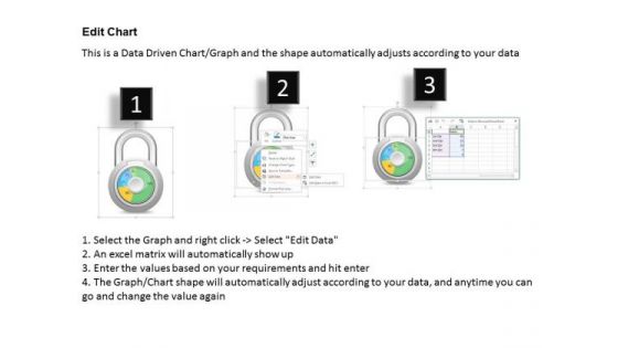 Business Diagram 3d Lock With Pie Chart And Text Boxes For Business PowerPoint Slide