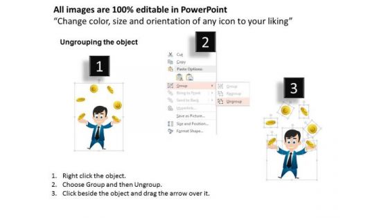 Business Diagram 3d Man Juggling Gold Coins Presentation Template