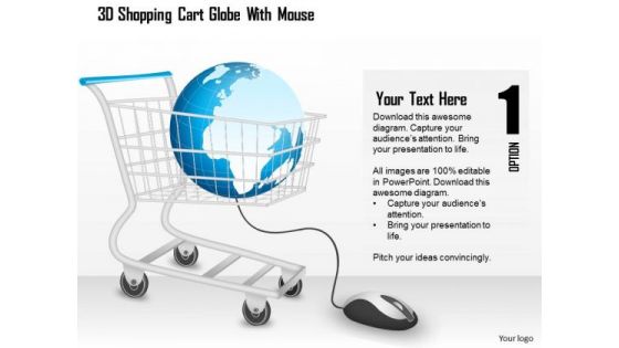 Business Diagram 3d Shopping Cart Globe With Mouse PowerPoint Template
