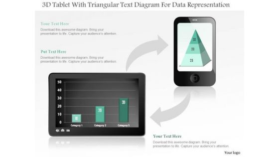 Business Diagram 3d Tablet With Triangular Text Diagram For Data Representation PowerPoint Slide