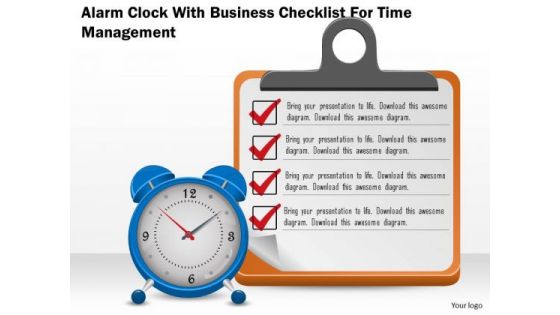 Business Diagram Alarm Clock With Business Checklist For Time Management Presentation Template