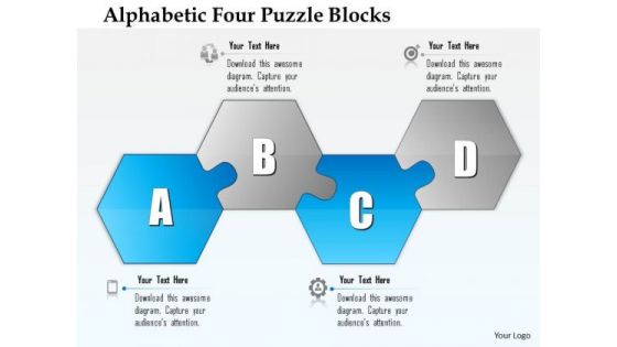 Business Diagram Alphabetic Four Puzzle Blocks Presentation Template