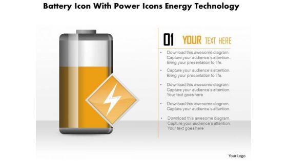 Business Diagram Battery Icon With Power Icons Energy Technology PowerPoint Slide