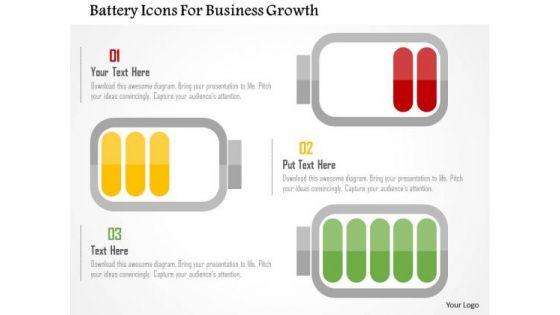 Business Diagram Battery Icons For Business Growth PowerPoint Templates