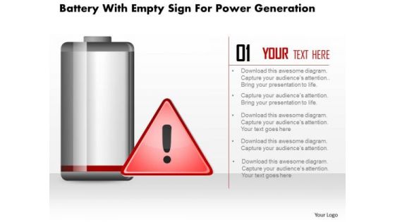 Business Diagram Battery With Empty Sign For Power Generation PowerPoint Slide