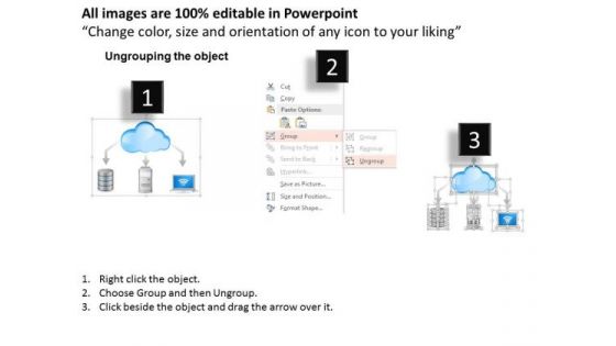 Business Diagram Blue Cloud With Database Server And Laptop PowerPoint Template