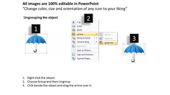Business Diagram Blue Umbrella With Kaizen Practice Presentation Template