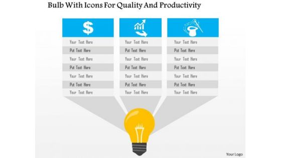 Business Diagram Bulb With Icons For Quality And Productivity Presentation Template