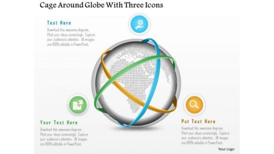 Business Diagram Cage Around Globe With Three Icons Presentation Template
