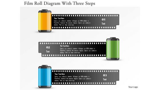 Business Diagram Film Roll Diagram With Three Steps Presentation Template