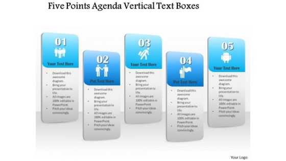 Business Diagram Five Points Agenda Vertical Text Boxes Presentation Template