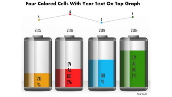 Business Diagram Four Colored Cells With Year Text On Top Graph PowerPoint Slide