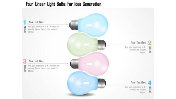 Business Diagram Four Linear Light Bulbs For Idea Generation PowerPoint Template