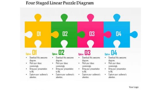 Business Diagram Four Staged Linear Puzzle Diagram Presentation Template
