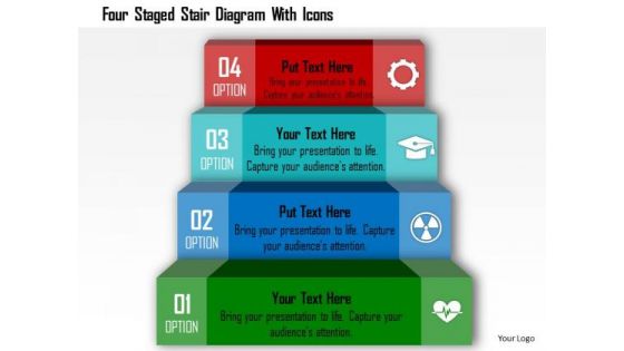 Business Diagram Four Staged Stair Diagram With Icons Presentation Template
