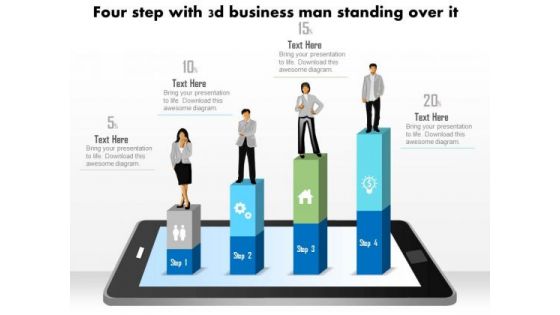 Business Diagram Four Steps With 3d Business Person Standing Over It PowerPoint Slide