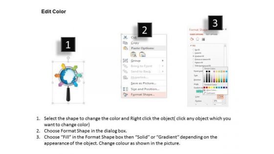 Business Diagram Globe In Magnifier For Statistics Presentation Template