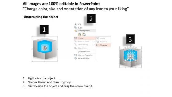 Business Diagram Globe With Cubes And Multiple Stages PowerPoint Template