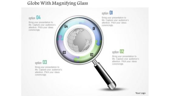 Business Diagram Globe With Magnifying Glass Presentation Template