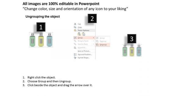 Business Diagram Graphics Of Three Pen Drives Presentation Template