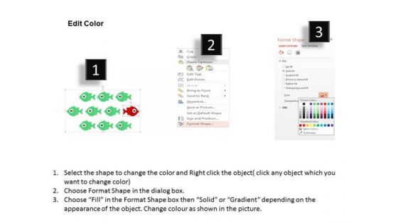 Business Diagram Green Fishes With Unique Red For Integration Strategy Presentation Template