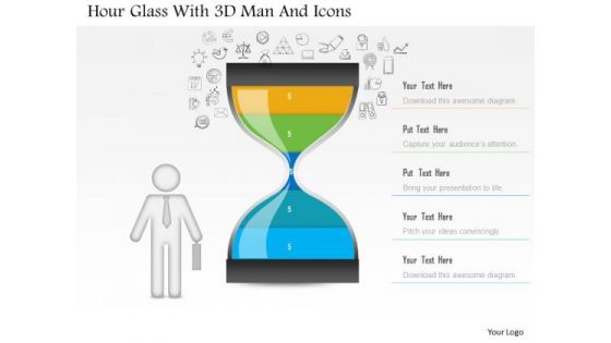 Business Diagram Hour Glass With 3d Man And Icons PowerPoint Slide
