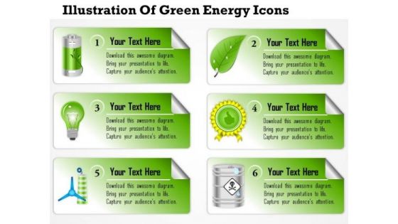 Business Diagram Illustration Of Green Energy Icons Presentation Template