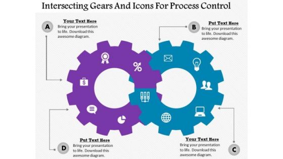 Business Diagram Intersecting Gears And Icons For Process Control Presentation Template